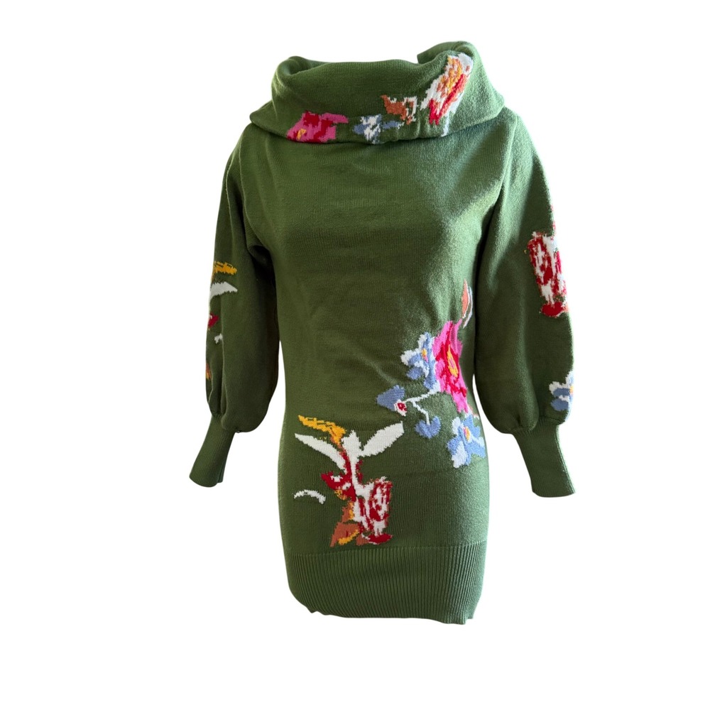 Floral Tunic‎ Sweater Dress Women Boho Small Lantern Intarsia Anthro? Vintage
